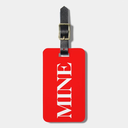 赤地に白文字でMINE ラゲッジタグ (正面縦)