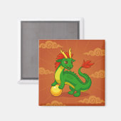 赤地に緑の中国の龍 マグネット (正面/裏面)