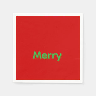 赤地に緑のMerryネーム スタンダードカクテルナプキン