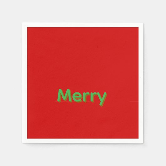 赤地に緑のMerryネーム スタンダードカクテルナプキン (正面)