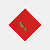 赤地に緑のMerryネーム スタンダードカクテルナプキン (角)