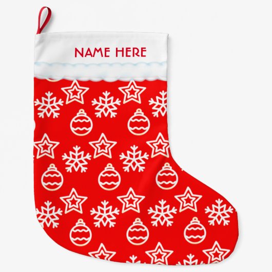 赤地に美しいクリスマスパターン ラージクリスマスストッキング (正面)