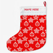 赤地に美しいクリスマスパターン ラージクリスマスストッキング (裏面)