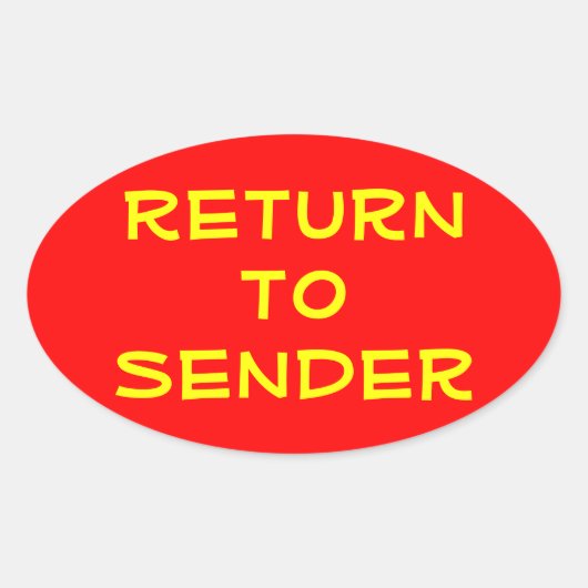 赤地に黄色のReturn+to+Sender 楕円形シール (正面)