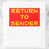 赤地に黄色のReturn+to+Sender 長方形シール (バッグ)