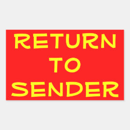 赤地に黄色のReturn+to+Sender 長方形シール