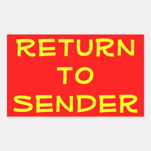 赤地に黄色のReturn+to+Sender 長方形シール (正面)