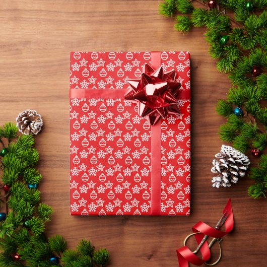 赤地の上品なクリスマスパターン ラッピングペーパー (クリスマスギフト)