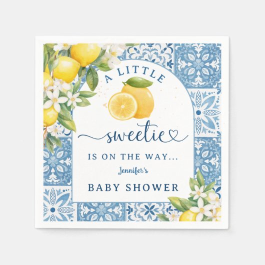 赤地中海のちゃんシャワーレモンブルータイル スタンダードカクテルナプキン (正面)