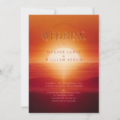 赤地中海の色の結婚夕日 招待状 (正面)