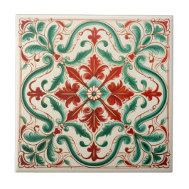 赤地中海の花 タイル