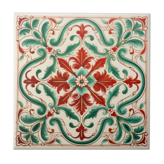 赤地中海の花 タイル (正面)