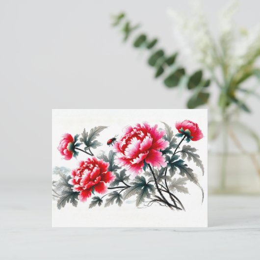赤墨絵を描の牡丹 シーズンポストカード (スタンド正面)