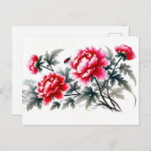 赤墨絵を描の牡丹 シーズンポストカード (正面/裏面)
