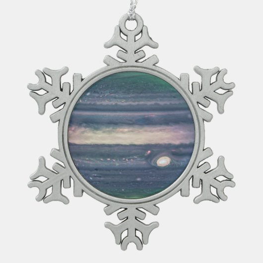 赤外の惑星ジュピターのJWST画像 スノーフレークピューターオーナメント (正面)