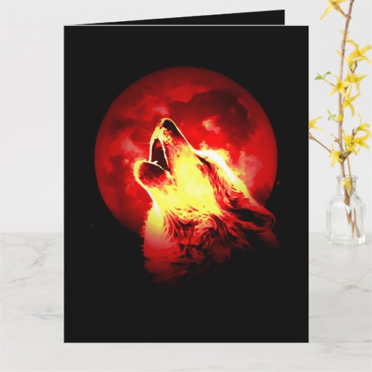 赤夜の遠吠えオオカミ カード (黄色い花)