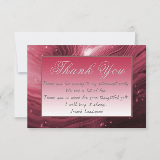 赤大理石と銀の色の引退ありがとう ノートカード (正面)