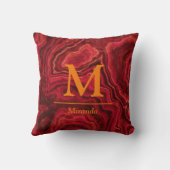 赤大理石オレンジモノグラムと名前パーソナライズされた クッション (裏面)