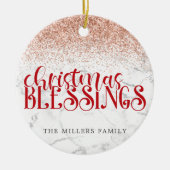 赤大理石クリスマス恵みグリッターパーソナライズ セラミックオーナメント (正面)