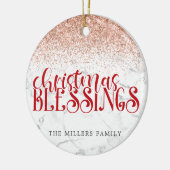 赤大理石クリスマス恵みグリッターパーソナライズ セラミックオーナメント (左)