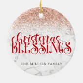 赤大理石クリスマス恵みグリッターパーソナライズ セラミックオーナメント (裏面)