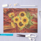 赤大理石デカップティッシュP上の黄色のひまわり 薄葉紙 (クラフト)