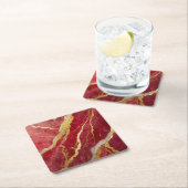 赤大理石模様にゴールド スクエアペーパーコースター (インサイチュ)