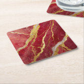 赤大理石模様にゴールド スクエアペーパーコースター (アングル)
