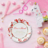 赤大理石、金ゴールド、白 ペーパープレート (パーティー)