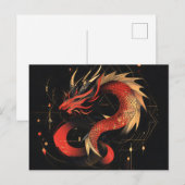 赤威厳のあると金ゴールド中国のドラゴンアート ポストカード (正面/裏面)