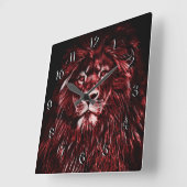 赤威厳のある獅子 スクエア壁時計 (傾斜)