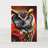 赤威厳のある葉愛アートとフクロウ カード (正面)