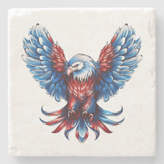 赤威厳のある、白、青、ワシ ストーンコースター (正面)
