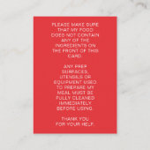 赤子の食物アレルギパーソナライズされたー警告カード コーリングカード (裏面)