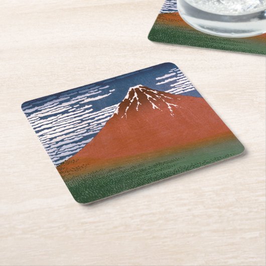 赤富士、赤富士山火山葛飾北斎 スクエアペーパーコースター (アングル)