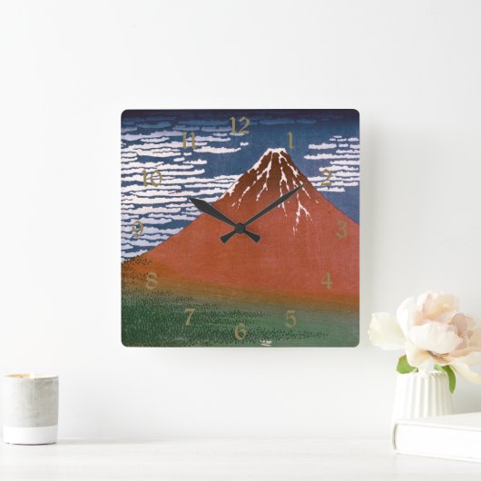 赤富士、赤富士山火山葛飾北斎 スクエア壁時計 (ホーム)