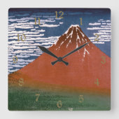 赤富士、赤富士山火山葛飾北斎 スクエア壁時計 (正面)