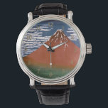 赤富士、赤富士山火山葛飾北斎 腕時計<br><div class="desc">木版画日本のプリント「風澄ん朝」（別名「赤富士」「赤富士」）に描かれたシーンは、日の出の黄昏に包まれた山の富士の息を呑むような姿を見せ鮮やかる。この作品は、葛飾北斎が1830年から1832年の間に制作したシリーズ「山富士36景」の一つである。木版画プリントで日本のは、木版画(木版画)とも呼ばれる木版画型枠でユニーク、木の塊にデザインを彫ったものである。木版の盛り上がった部分をインクで塗り、紙に押し付けて画像を転写する。この技術は、ライン、スタークはっきりしたコントラスト、およびカラーの平坦な領域で知られているプリントを生み出す。 – 北斎の「赤富士」は、この技術を巧みに生かした作品だ。山威厳のあるの富士がシーンを支配し、そのピークは青い空に光る自然のままの雪で澄ん覆われた。賢い雲が青空を横切って漂い、穏やかな風にヒントを与える。プリントの最も印象的な側面は山そのもので、夜明けの燃え立つ燃え盛りを連想させる燃えるような赤い色に染み付いている。この色のドラマチックな使い方は北斎の作品の特徴であり、そのシーンを神話的なクオリティで表現している。山富士の麓は、緑のタペストリーのように広がり、森の中には生物が密集している。この緑の毛布のコントラストは、雪のキャップされたピークの厳しい美しいと美しく、シーンに深さと寸法を追加。山の富士が見守る眼差しの下に浮かぶ豊かな葉が疑問に思、山の麓に広がる隠れ家に浮かび上がる。青木ヶ原樹海(青木ヶ原樹海)という伝説の森を隠した緑のタペストリー。この広大な木々は、その美しいで有名であるだけでなく、民俗的にも包まれている。- – 青木ヶ原樹海がスピリチュアルのエネルギーに満ちた場所だという伝説的な囁き声は、哀愁を帯びたものとも言われる。密な木々の間に残る怨霊である幽霊(幽霊)の話が民俗的に伝えられている。真実の話かキャンプファイヤーの話か、故障の原因となる大木ヶ原樹海の密集した葉と異常な磁気特性は、神秘的なオーラの一因となる。-- 1830年から1832年までの葛飾北斎デートすることによる山富士シリーズの36景の一部。作家は1849年に亡くなり、この作品は原産国や他の国のパブリックドメインに属し、著作権期間が作家の生活に加えて100年以下である。</div>