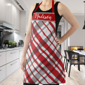 赤対角タータンチェック格子状カスタムエプロン エプロン