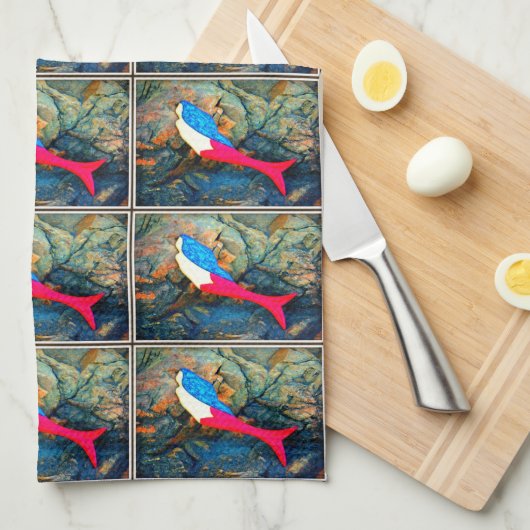 赤尾マーメイド模様 キッチンタオル (四つ折り)