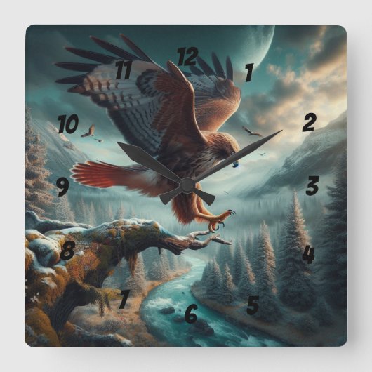 赤尾威厳のあるの鷹の襲来 スクエア壁時計 (正面)