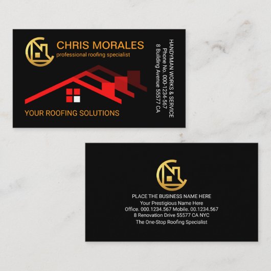 赤屋根屋根建物 名刺 (正面/裏面)