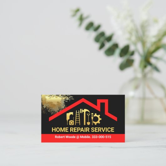 赤屋根金ゴールド絵を描（ばちゃばちゃ）跳ねる 名刺 (スタンド正面)