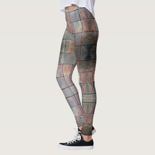 赤市松模様にとグレーのシックグランジなレンガ レギンス (左)