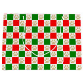 赤市松模様にと緑のクリスマスをプリント ラージペーパーバッグ (正面)