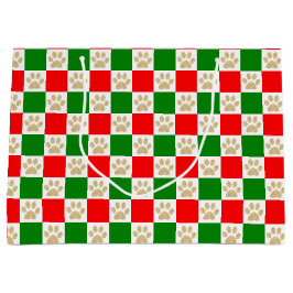 赤市松模様にと緑のクリスマスをプリント ラージペーパーバッグ