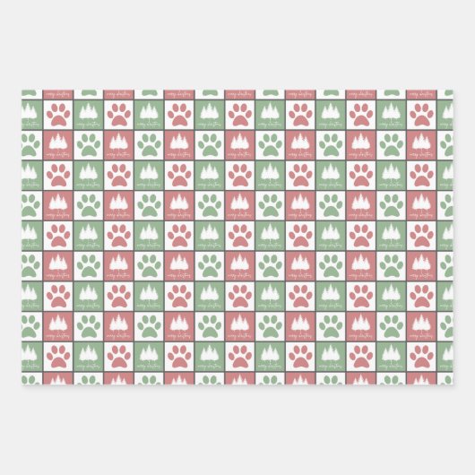 赤市松模様にと緑の前足はクリスマスツリーを印刷 ラッピングペーパーシート (正面2)