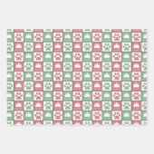 赤市松模様にと緑の前足はクリスマスツリーを印刷 ラッピングペーパーシート (正面)