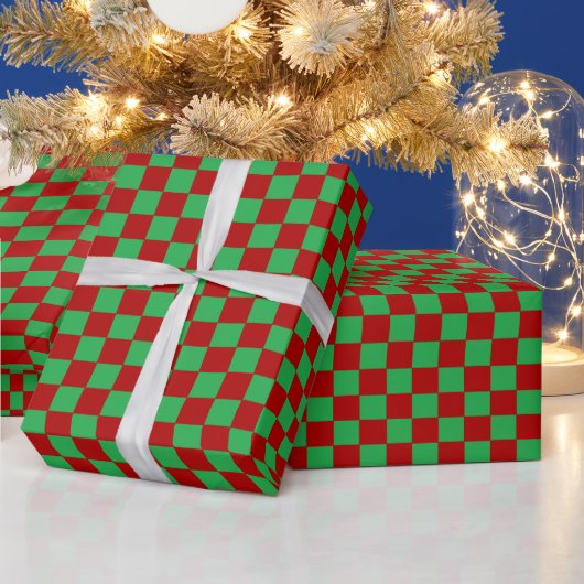 赤市松模様にと緑 ラッピングペーパー (クリスマス)