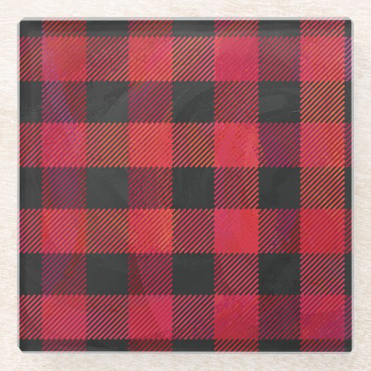 赤市松模様にと黒の格子縞 ガラスコースター (正面)